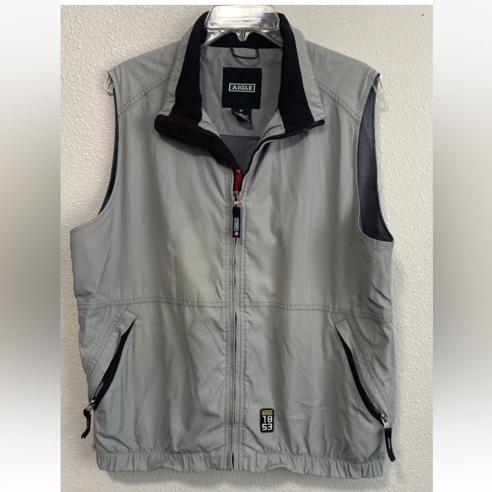 Aigle 1853 Men Fishing Outdoor Vest Gray Size Med Zip Up Front Pockets Mesh